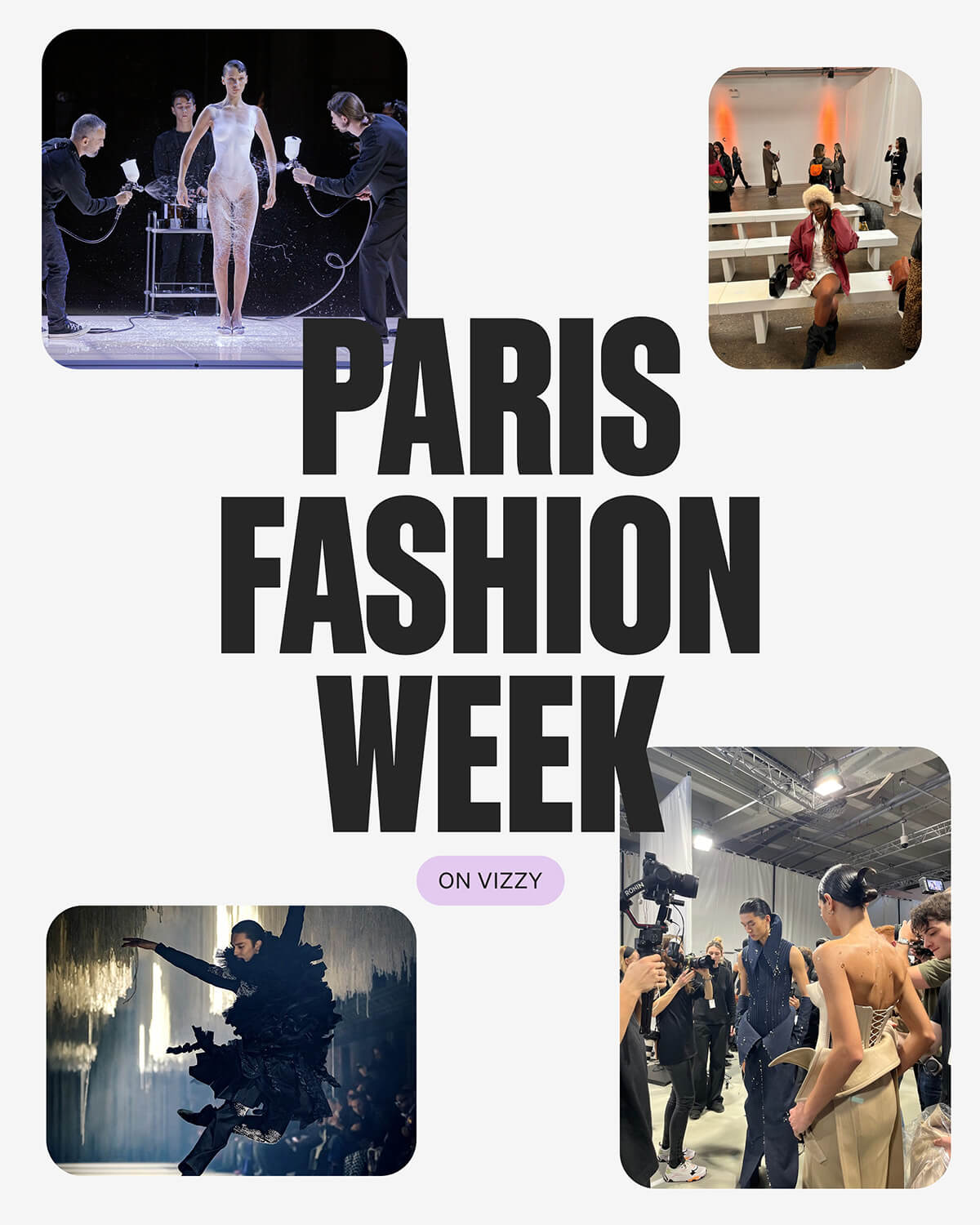 Vizzy Instagram post covering Paris Fashion Week, showcasing runway moments and behind-the-scenes fashion show footage.